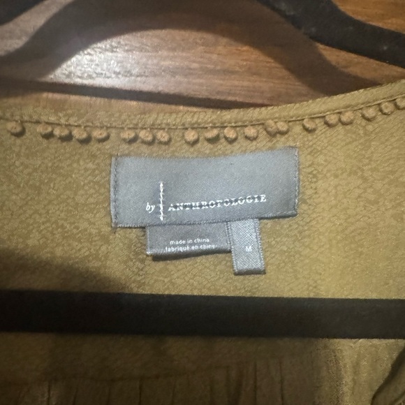 Anthropologie Cacee Jacquard Blouse Med Puff Sleeve Button Smocked Blouse - Picture 5 of 8